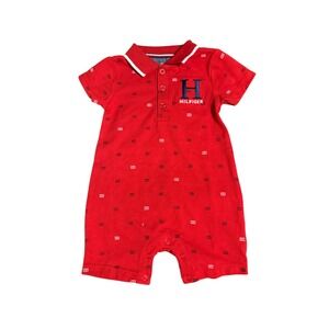 NWT Tommy Hilfiger Size 12M Red Polo Short Sleeve Bodysuit Shirts Embroidery